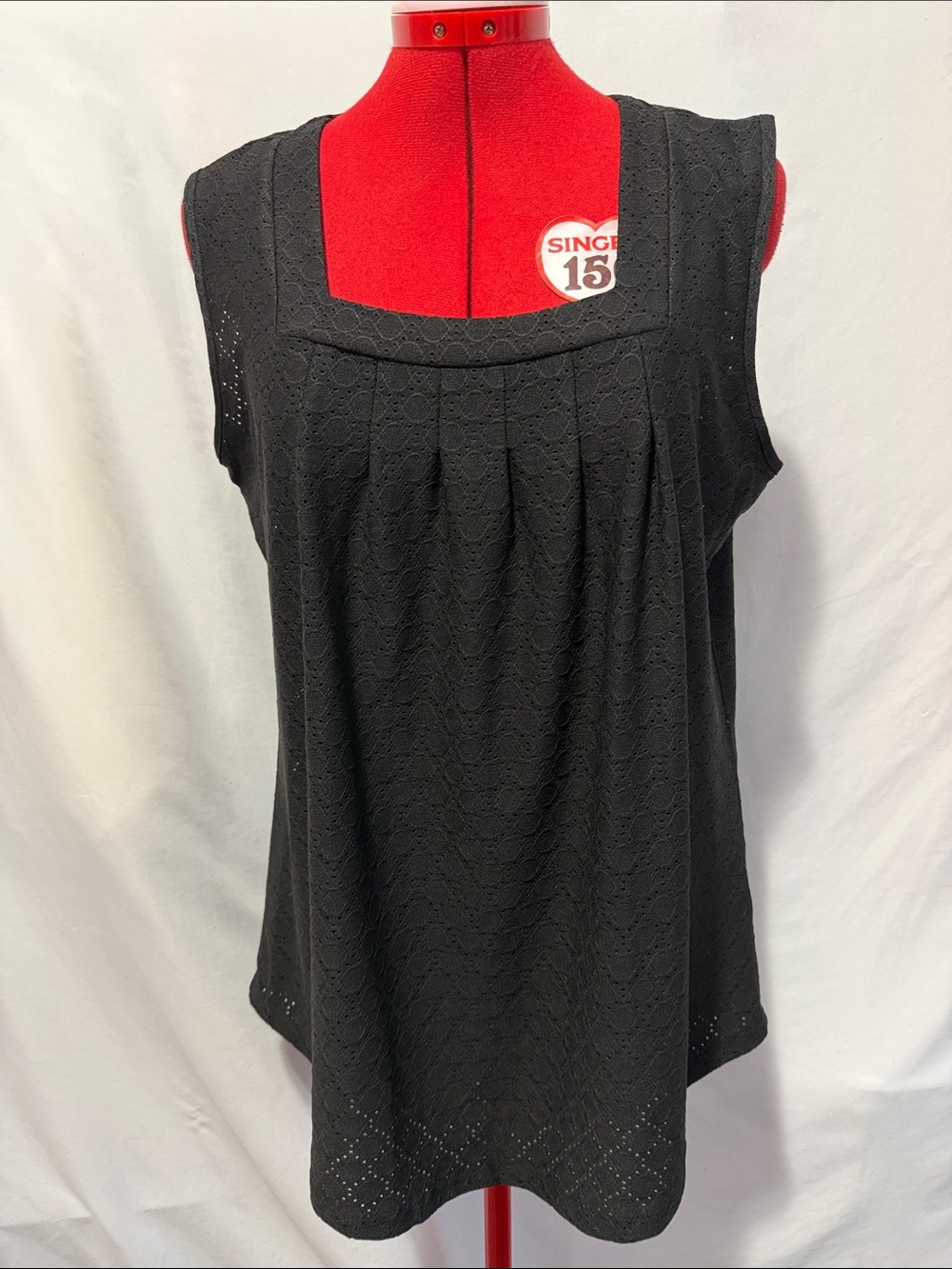 Black Eyelet Square-Neck Sleeveless Tank Top